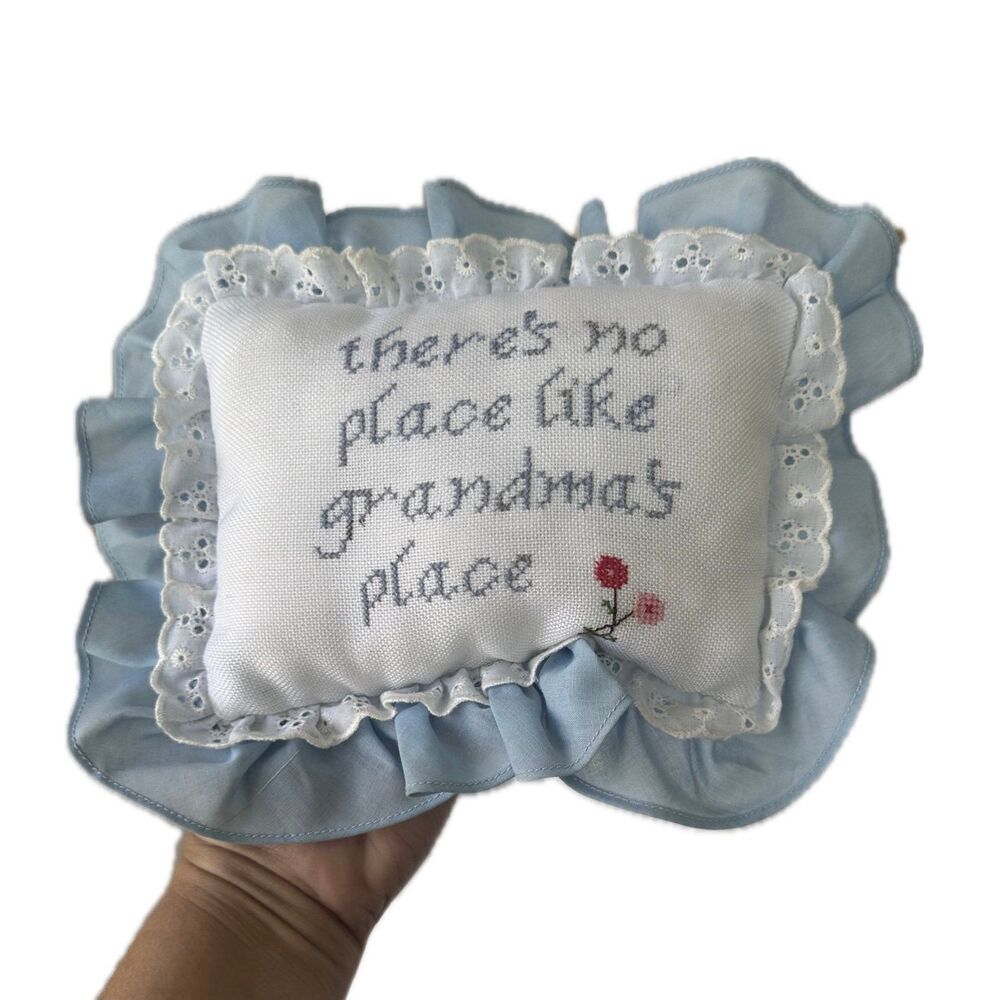 Vintage Handcrafted Handmade Cross Stitching Needlepoint Decorative Baby Pillow